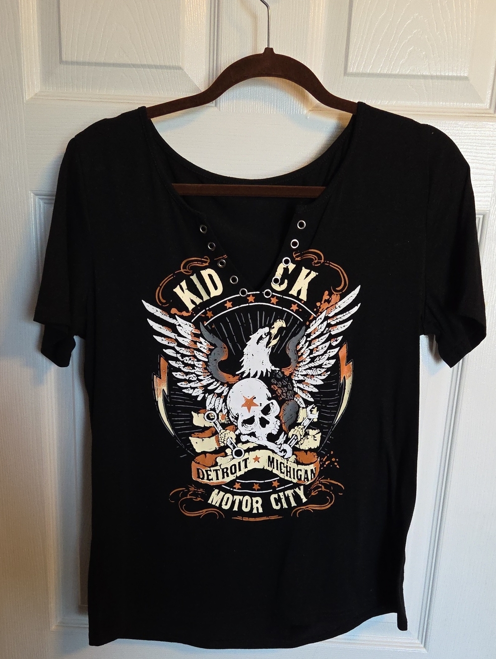Black Graphic Kids Tee with Eagle & Skull Design